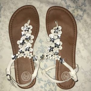 Floral white and silver sandals